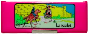 Sir Lancelot King Arthur Retro Pencil Box Biocal Greek Case Vintage 80's Pink Stationery