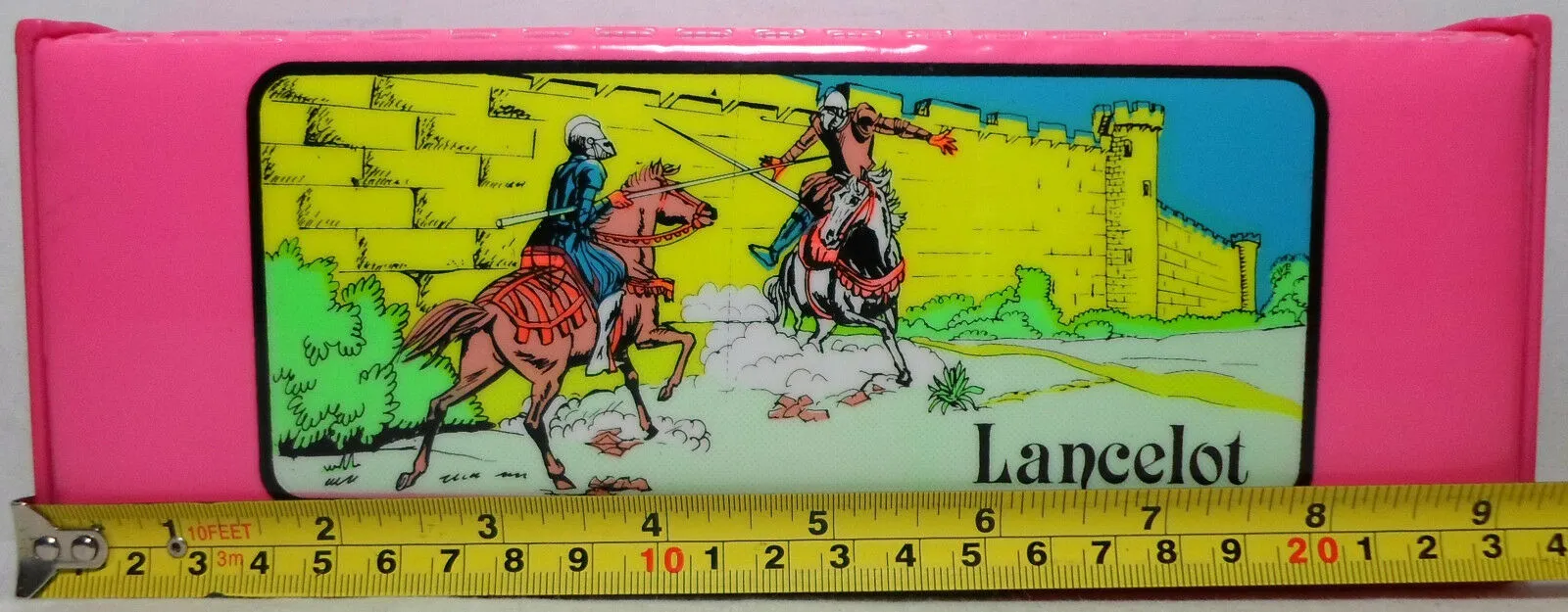 Sir Lancelot King Arthur Retro Pencil Box Biocal Greek Case Vintage 80's Pink Stationery