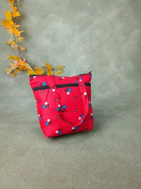 Small Handbag Red with Blue Floral Prints