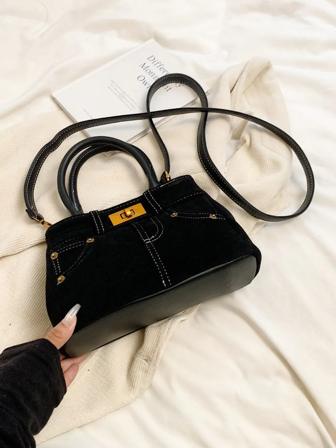 Suede Dual-Use Adjustable Strap Handbag