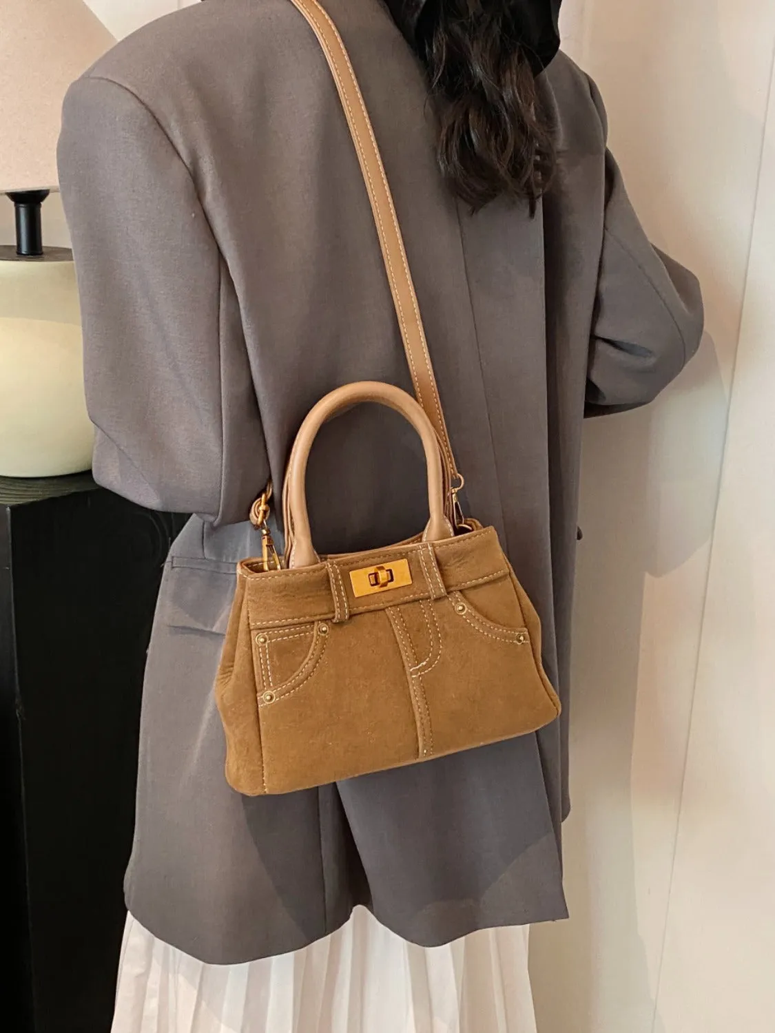 Suede Dual-Use Adjustable Strap Handbag