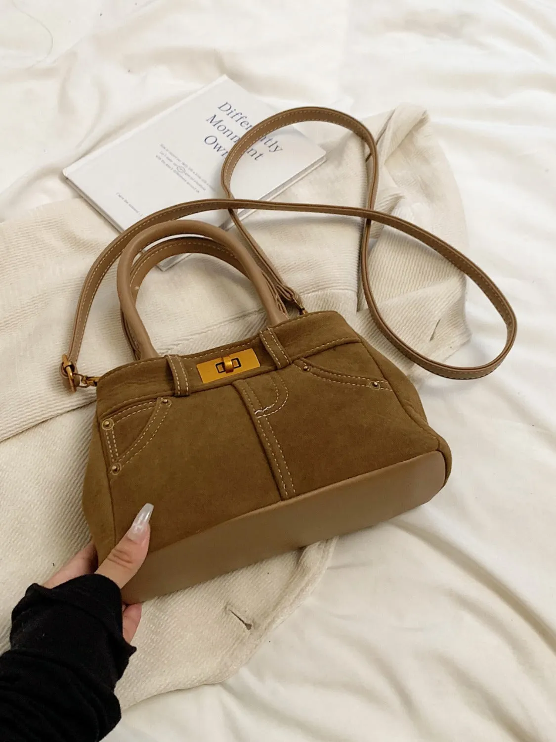 Suede Dual-Use Adjustable Strap Handbag