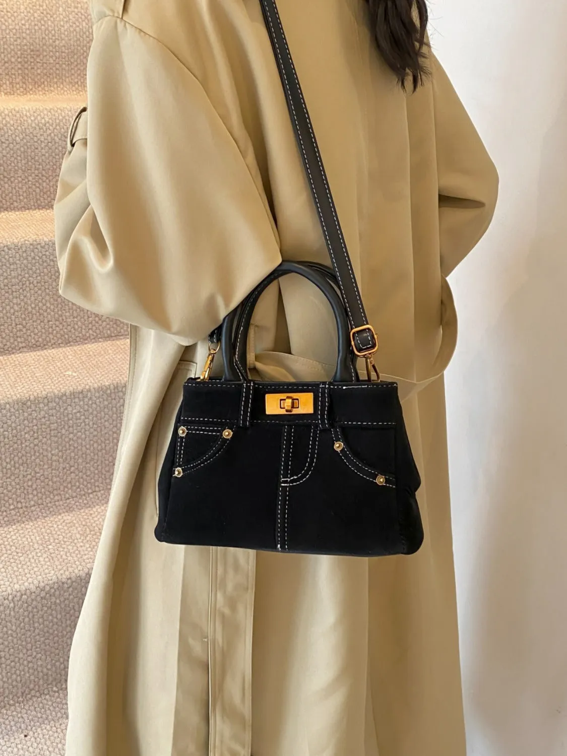 Suede Dual-Use Adjustable Strap Handbag