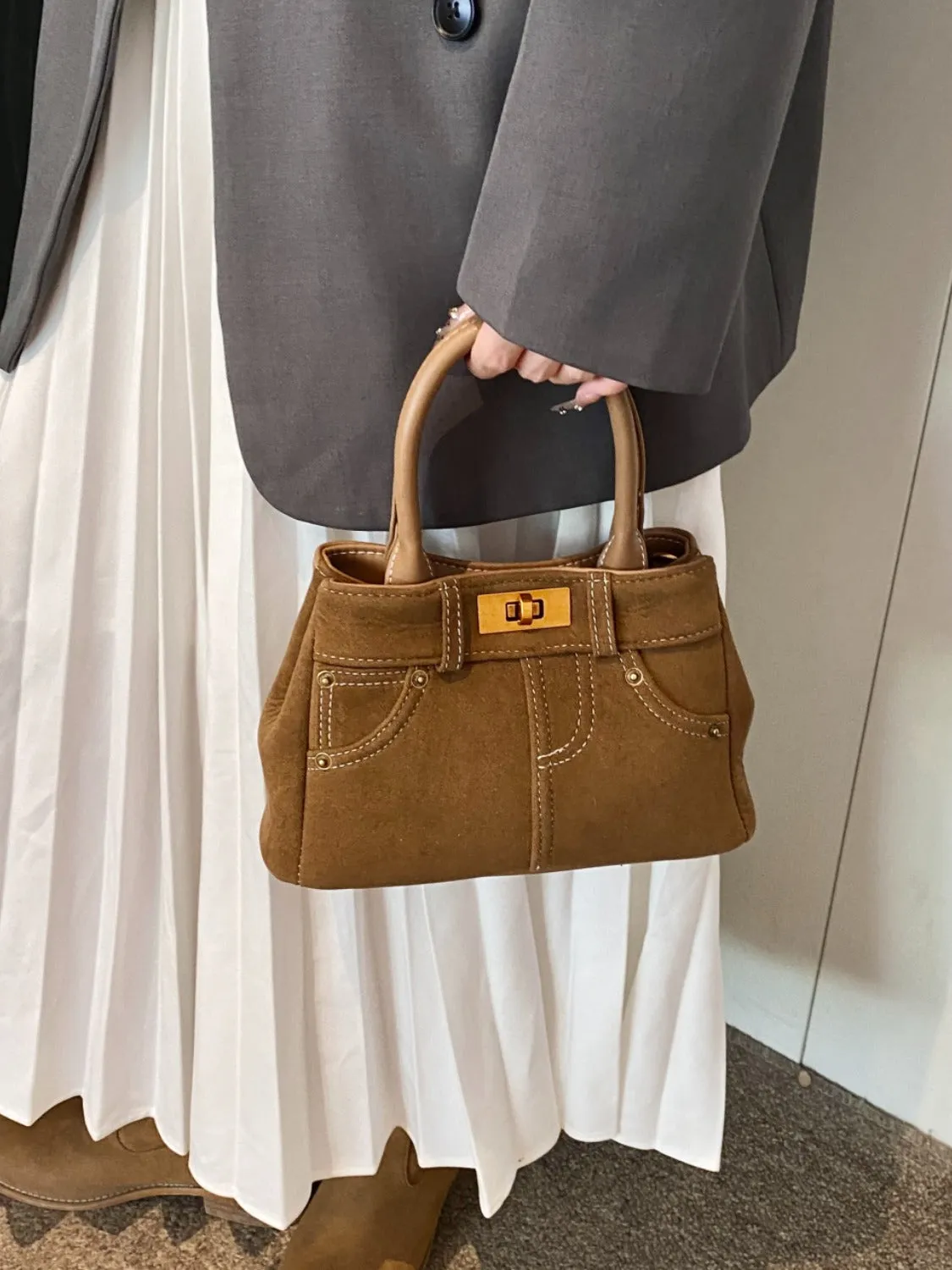 Suede Dual-Use Adjustable Strap Handbag