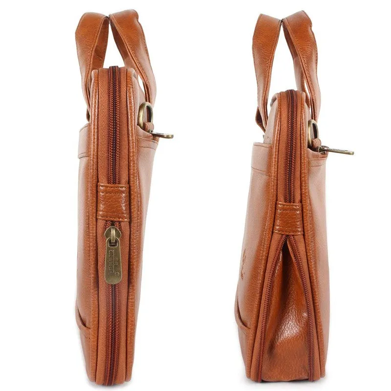 THE CLOWNFISH Faux Leather Slim Expandable 12 inch Laptop Tablet Messenger Bag Briefcase (Orange)