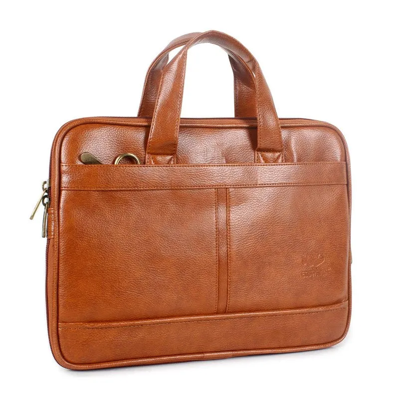 THE CLOWNFISH Faux Leather Slim Expandable 12 inch Laptop Tablet Messenger Bag Briefcase (Orange)