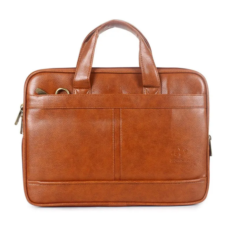 THE CLOWNFISH Faux Leather Slim Expandable 12 inch Laptop Tablet Messenger Bag Briefcase (Orange)