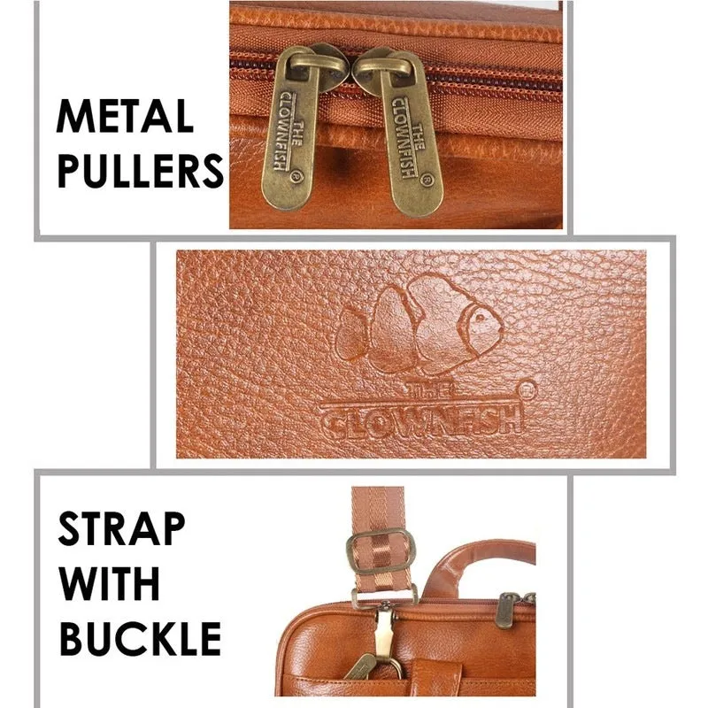 THE CLOWNFISH Faux Leather Slim Expandable 12 inch Laptop Tablet Messenger Bag Briefcase (Orange)