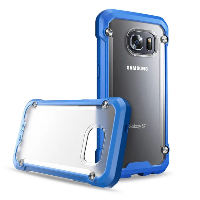 Transparent Armor Shield Shockproof Case For Samsung Galaxy S7 S7 Edge Cover Back Clear Hard Plastic Frosted Soft Silicon Bumper