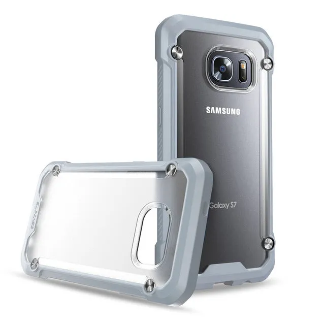 Transparent Armor Shield Shockproof Case For Samsung Galaxy S7 S7 Edge Cover Back Clear Hard Plastic Frosted Soft Silicon Bumper