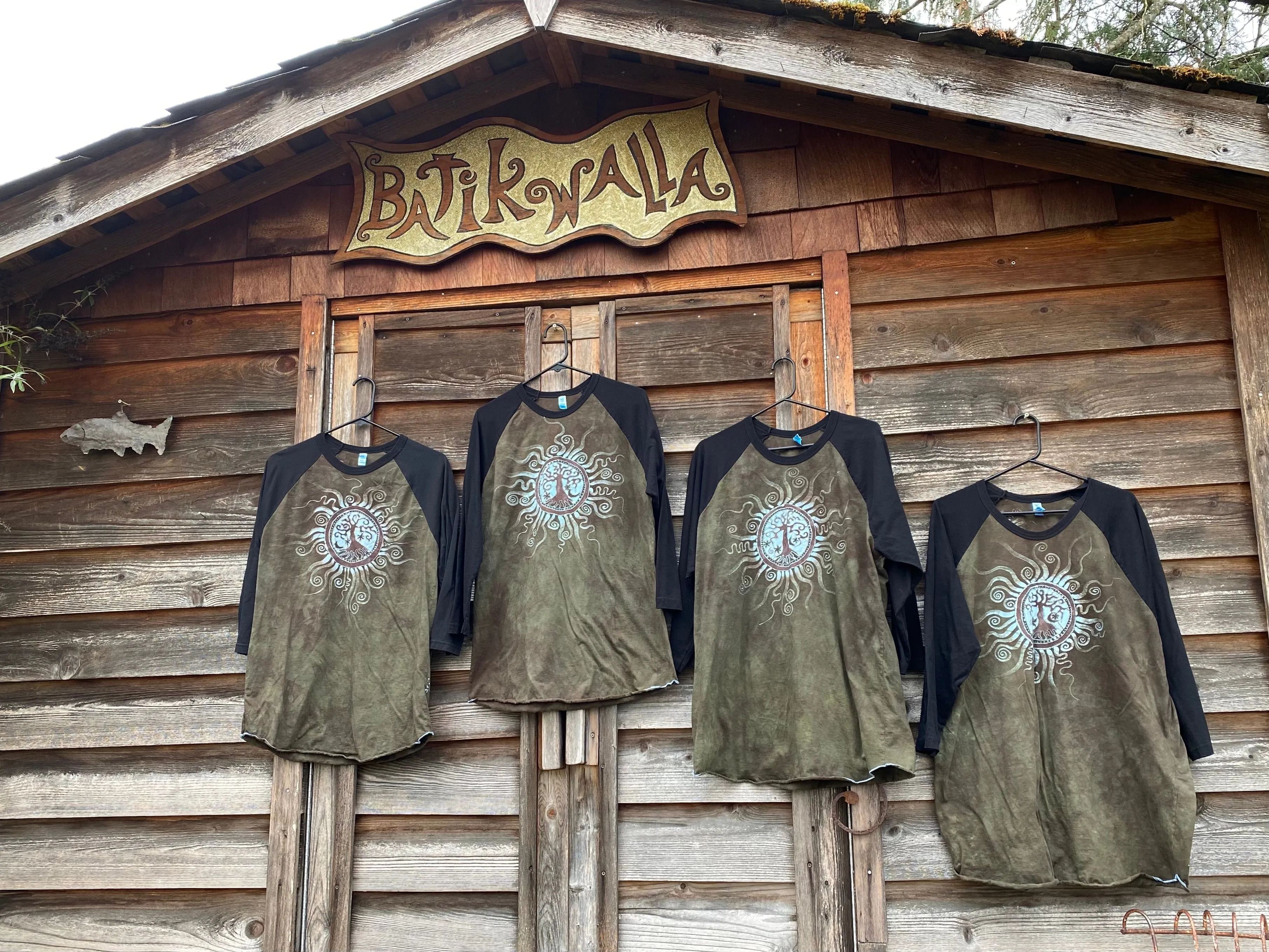 Tree of Life Rises From Ash Black Raglan 3/4 Sleeve Batik Top - Size 2X ONLY