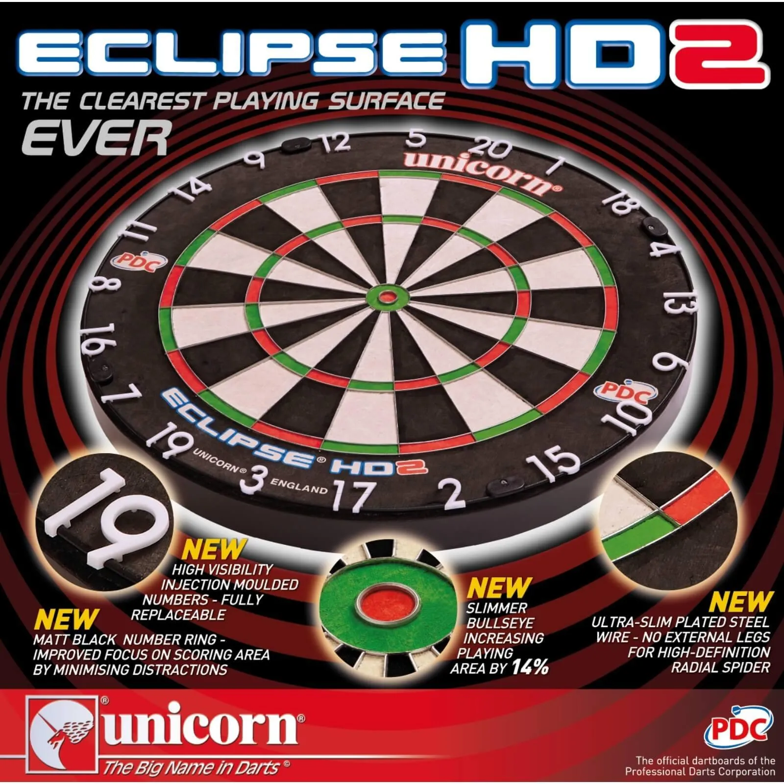 UNICORN Eclipse HD 2 Dartboard – Professional – TV Edition – HD2