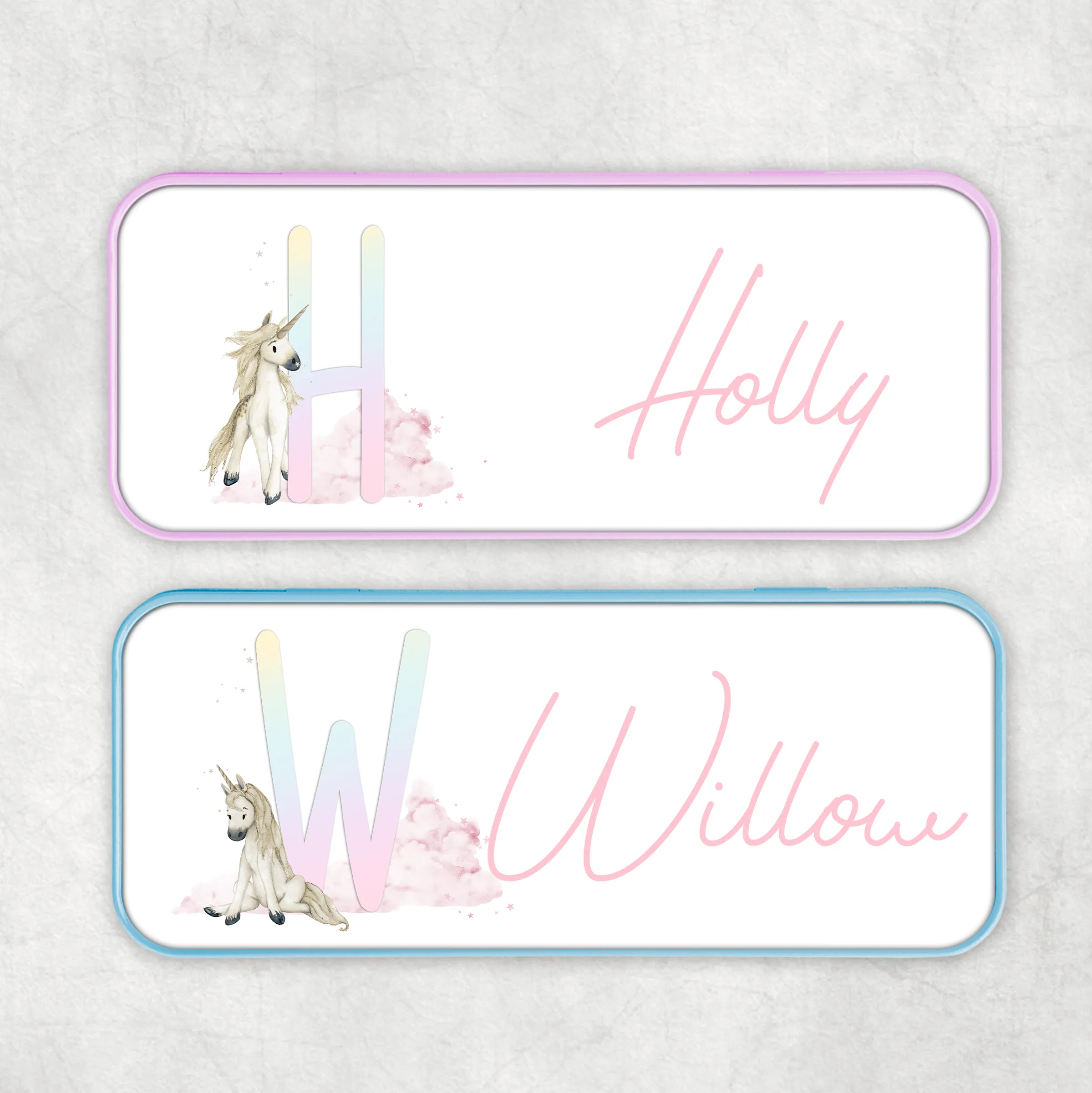 Unicorn Rainbow Personalised School Pencil Tin
