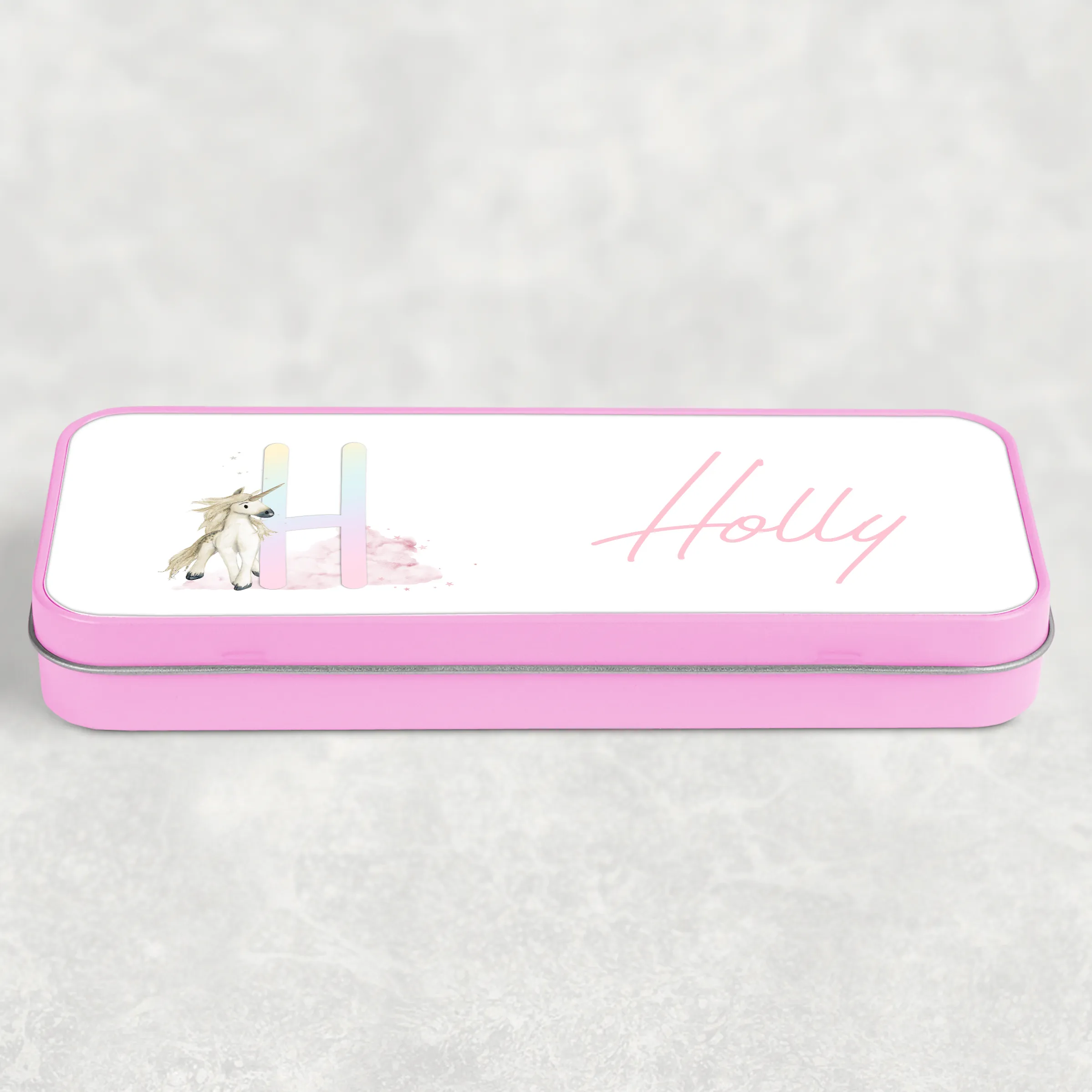 Unicorn Rainbow Personalised School Pencil Tin