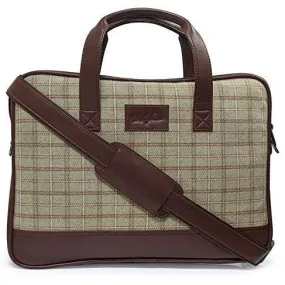 Vegan and Tweed Laptop Messenger Bag - Beige Big Checks