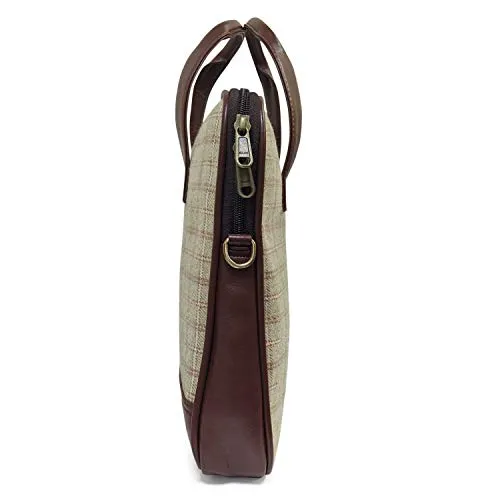 Vegan and Tweed Laptop Messenger Bag - Beige Big Checks