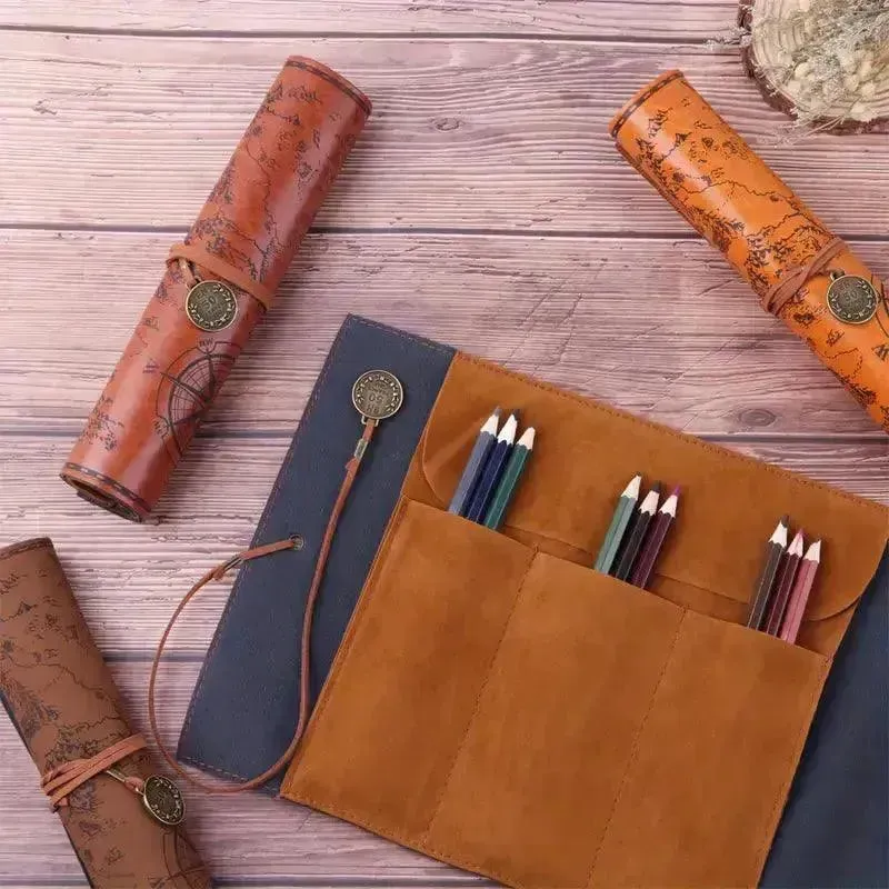 Vintage Treasure Map Leather Pencil Roll
