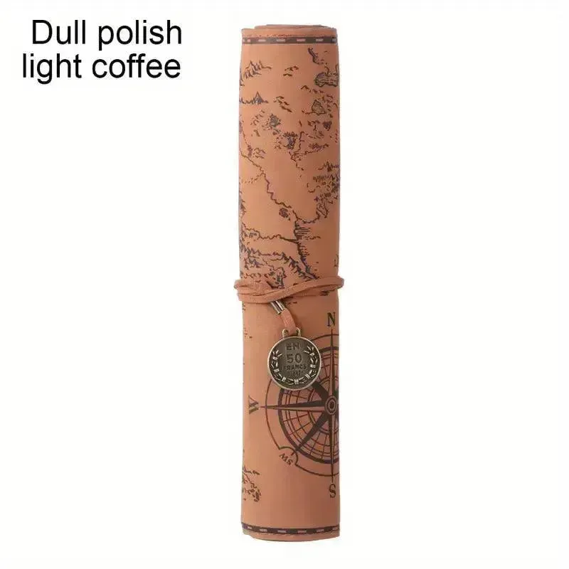 Vintage Treasure Map Leather Pencil Roll