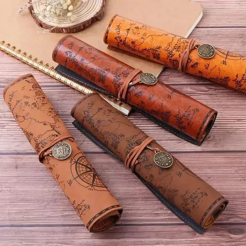Vintage Treasure Map Leather Pencil Roll