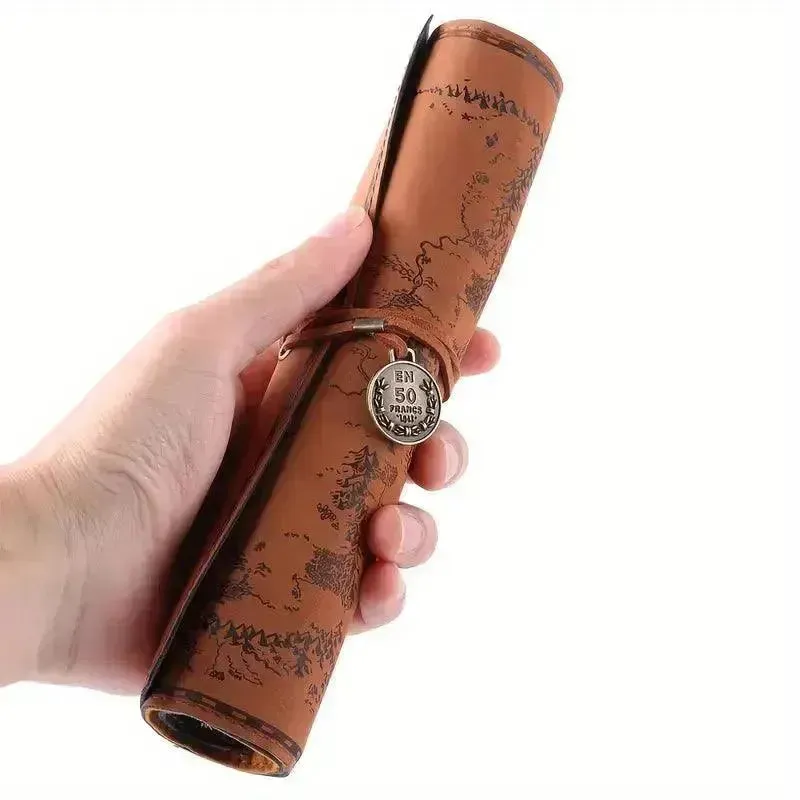 Vintage Treasure Map Leather Pencil Roll