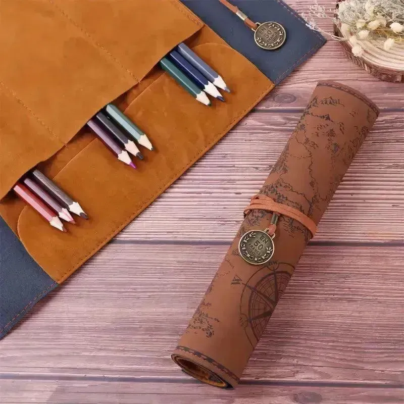 Vintage Treasure Map Leather Pencil Roll