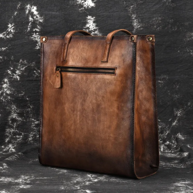 Vintage Womens Genuine Leather Tote Handbags Brush Off Leather Shoulder Purse For Women