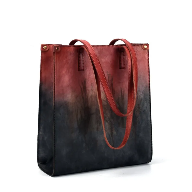 Vintage Womens Genuine Leather Tote Handbags Brush Off Leather Shoulder Purse For Women