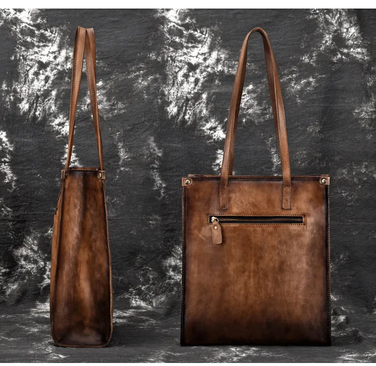 Vintage Womens Genuine Leather Tote Handbags Brush Off Leather Shoulder Purse For Women