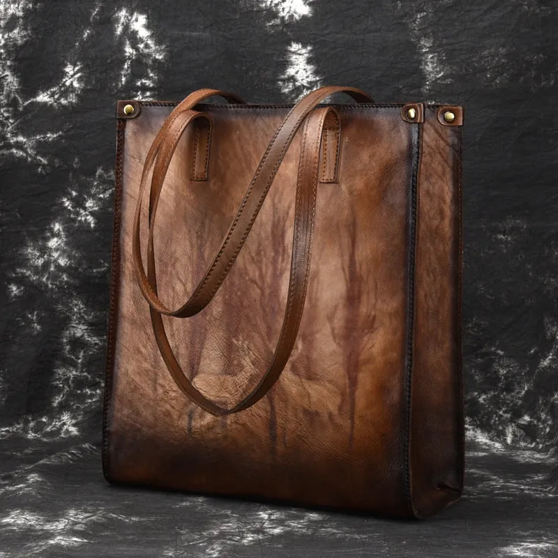 Vintage Womens Genuine Leather Tote Handbags Brush Off Leather Shoulder Purse For Women