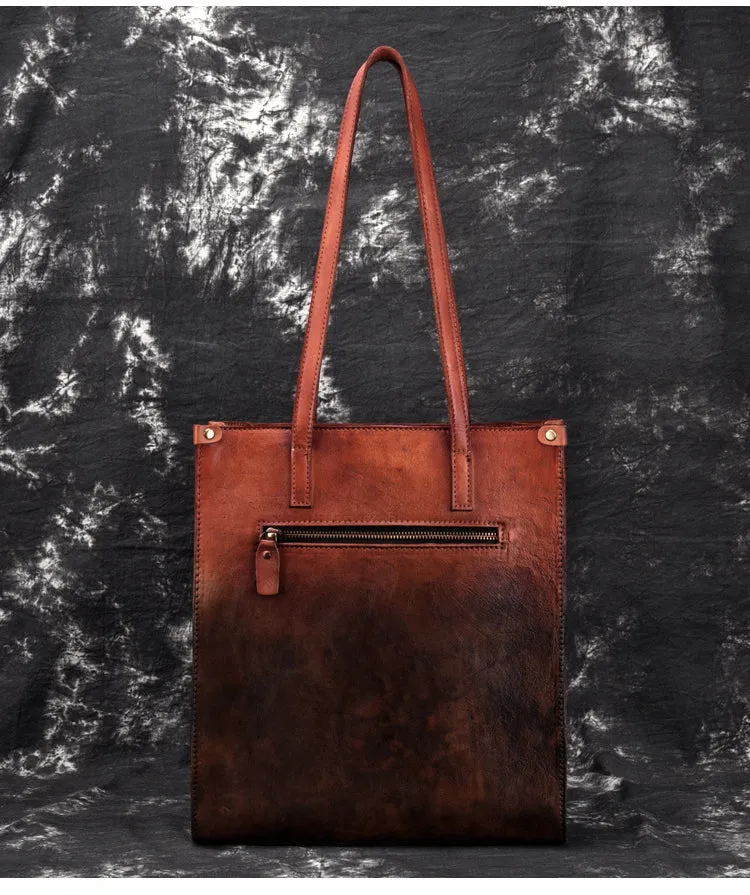 Vintage Womens Genuine Leather Tote Handbags Brush Off Leather Shoulder Purse For Women