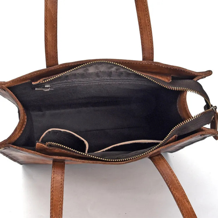 Vintage Womens Genuine Leather Tote Handbags Brush Off Leather Shoulder Purse For Women
