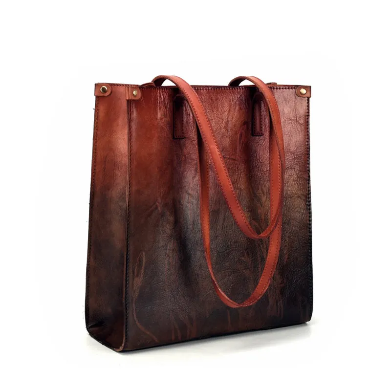 Vintage Womens Genuine Leather Tote Handbags Brush Off Leather Shoulder Purse For Women